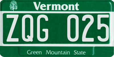 VT license plate ZQG025