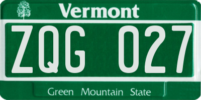 VT license plate ZQG027