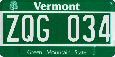 VT license plate ZQG034