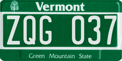 VT license plate ZQG037