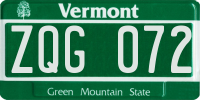VT license plate ZQG072