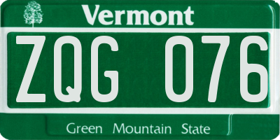 VT license plate ZQG076