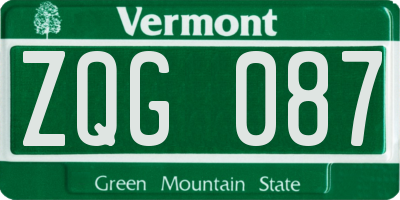 VT license plate ZQG087