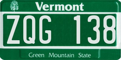 VT license plate ZQG138