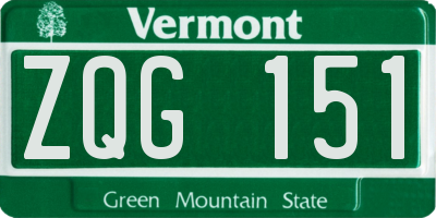 VT license plate ZQG151
