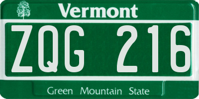 VT license plate ZQG216