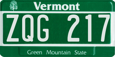 VT license plate ZQG217