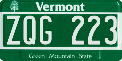 VT license plate ZQG223