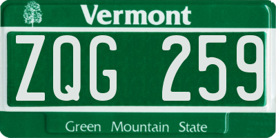 VT license plate ZQG259
