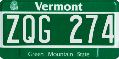 VT license plate ZQG274