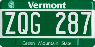 VT license plate ZQG287