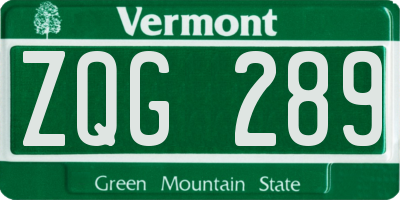 VT license plate ZQG289