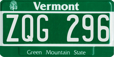 VT license plate ZQG296