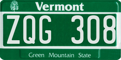 VT license plate ZQG308