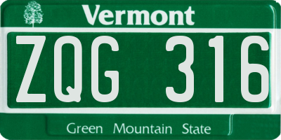 VT license plate ZQG316