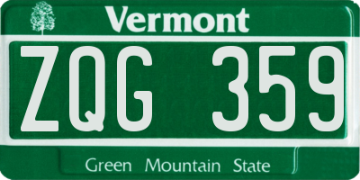 VT license plate ZQG359