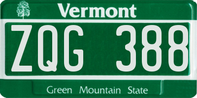 VT license plate ZQG388