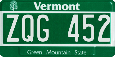 VT license plate ZQG452