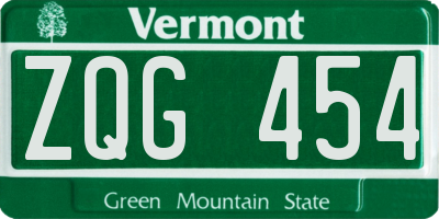 VT license plate ZQG454