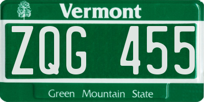 VT license plate ZQG455