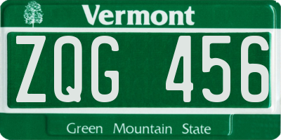 VT license plate ZQG456