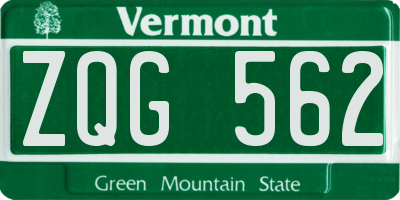VT license plate ZQG562