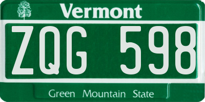 VT license plate ZQG598