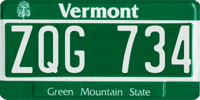 VT license plate ZQG734