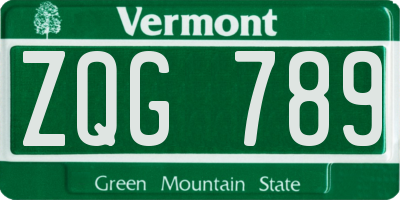 VT license plate ZQG789