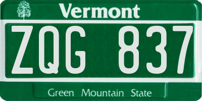 VT license plate ZQG837
