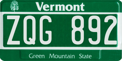 VT license plate ZQG892