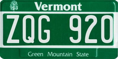 VT license plate ZQG920