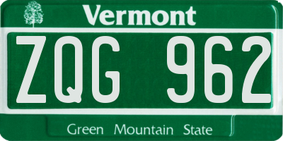 VT license plate ZQG962