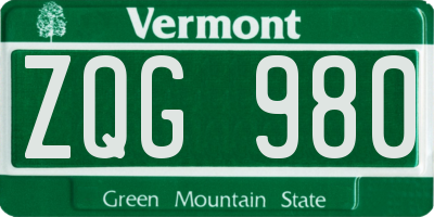 VT license plate ZQG980