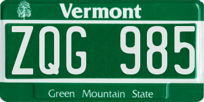 VT license plate ZQG985
