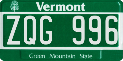 VT license plate ZQG996