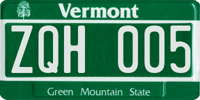 VT license plate ZQH005
