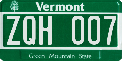 VT license plate ZQH007