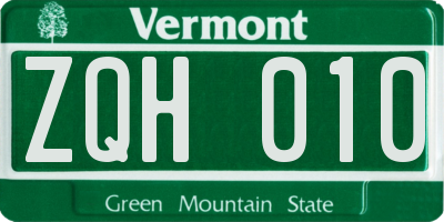 VT license plate ZQH010