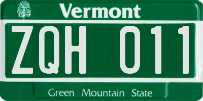 VT license plate ZQH011