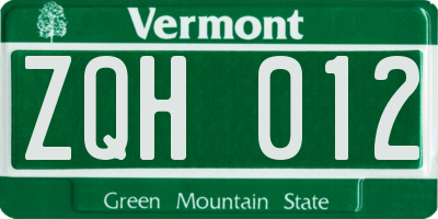 VT license plate ZQH012