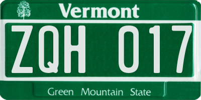 VT license plate ZQH017