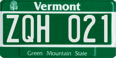 VT license plate ZQH021