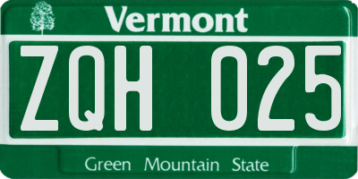 VT license plate ZQH025