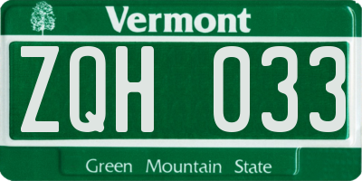 VT license plate ZQH033