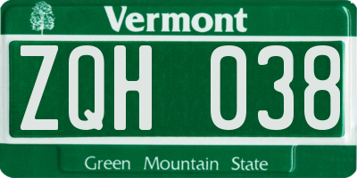 VT license plate ZQH038