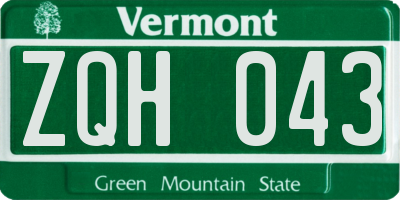 VT license plate ZQH043