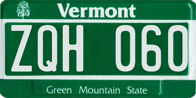 VT license plate ZQH060