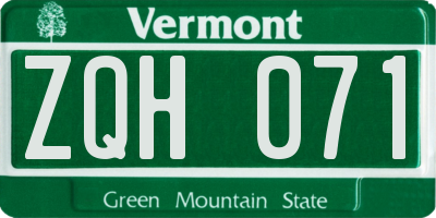 VT license plate ZQH071
