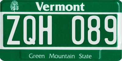VT license plate ZQH089